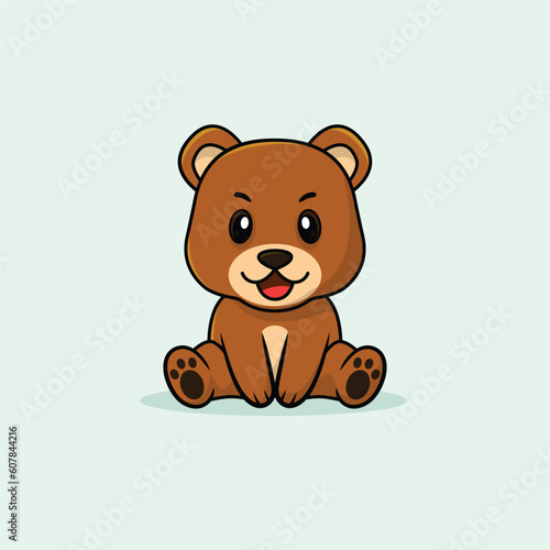 Vector cute baby bear cartoon sleeping on the cloud icon illustration. Flat cute animal vector illustration, flat icon sticker isolated.