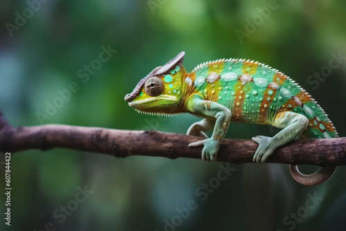 Beautiful of chameleon panther, chameleon panther on branch, chameleon panther closeup. AI