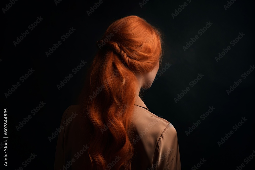 Beautiful young woman with unusual hair color on black background. red color. stylish look. Fashion concept. Girl with beautiful foxy red hair. Style barber Beautiful young woman with unusual hair color on black background. red color. stylish look. Fashion concept. Girl with beautiful foxy red hair. Style barber