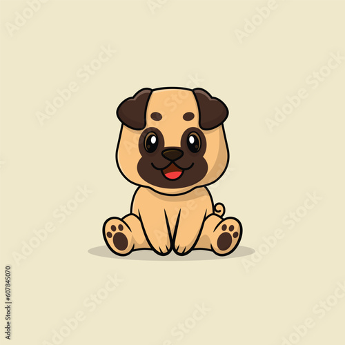 Vector cute baby pug dogo cartoon sleeping on the cloud icon illustration. Flat cute animal vector illustration  flat icon sticker isolated.