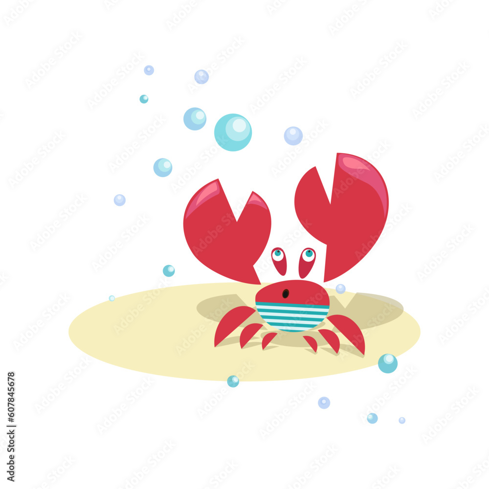 Surprised crab. Cute crab sailor. Funny character on the beach. Beach season. Cartoon sea animal Surprised crab. Cute crab sailor. Funny character on the beach. Beach season. Cartoon sea animal