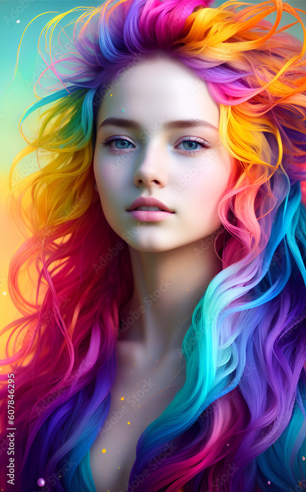 Colorful Beautiful Woman with Generative AI Technology