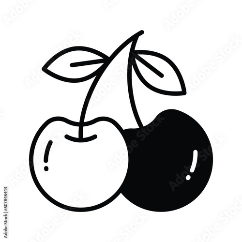 Pair of wild cherries in modern style, healthy and organic berries in trendy style