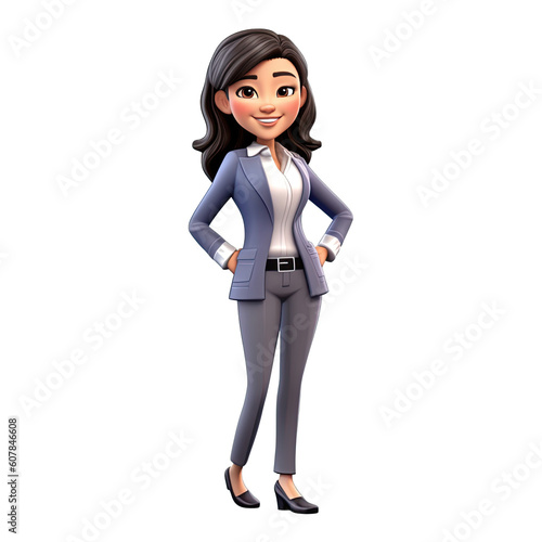 3D Cartoon businesswoman on transparent background. Generative AI