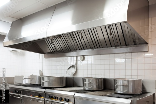 ventilation system in a kitchen, with hood and vents above the stove, created with generative ai photo