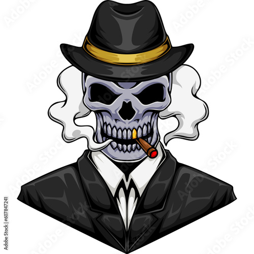 mafia skull mascot character