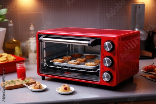 energy-efficient oven, with a timer and temperature display, baking cookies, created with generative ai