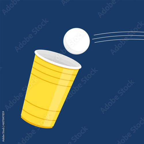 Yellow beer cup. Cup vector.  wallpaper. Vector Illustration of Beer Pong shot with Pingpong ball.