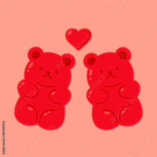 Jelly bears fruit gummy. Character Illustrator vector design. Jelly bears in Valentine's day.