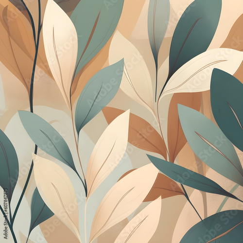 Abstract art nature background, leaves illustration muted color.