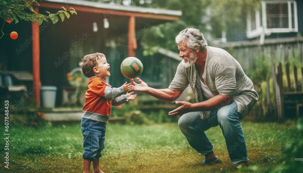 Fototapeta premium Happy fathers day. Celebration of fatherhood a family relations. Generative AI illustrations