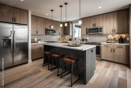 modern kitchen with energy-efficient appliances, sleek countertops, and open floor plan, created with generative ai © Natalia