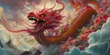 Year of the dragon banner art. Generative AI illustration