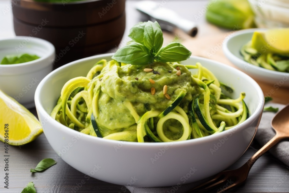 zucchini noodles with creamy avocado sauce, created with generative ai