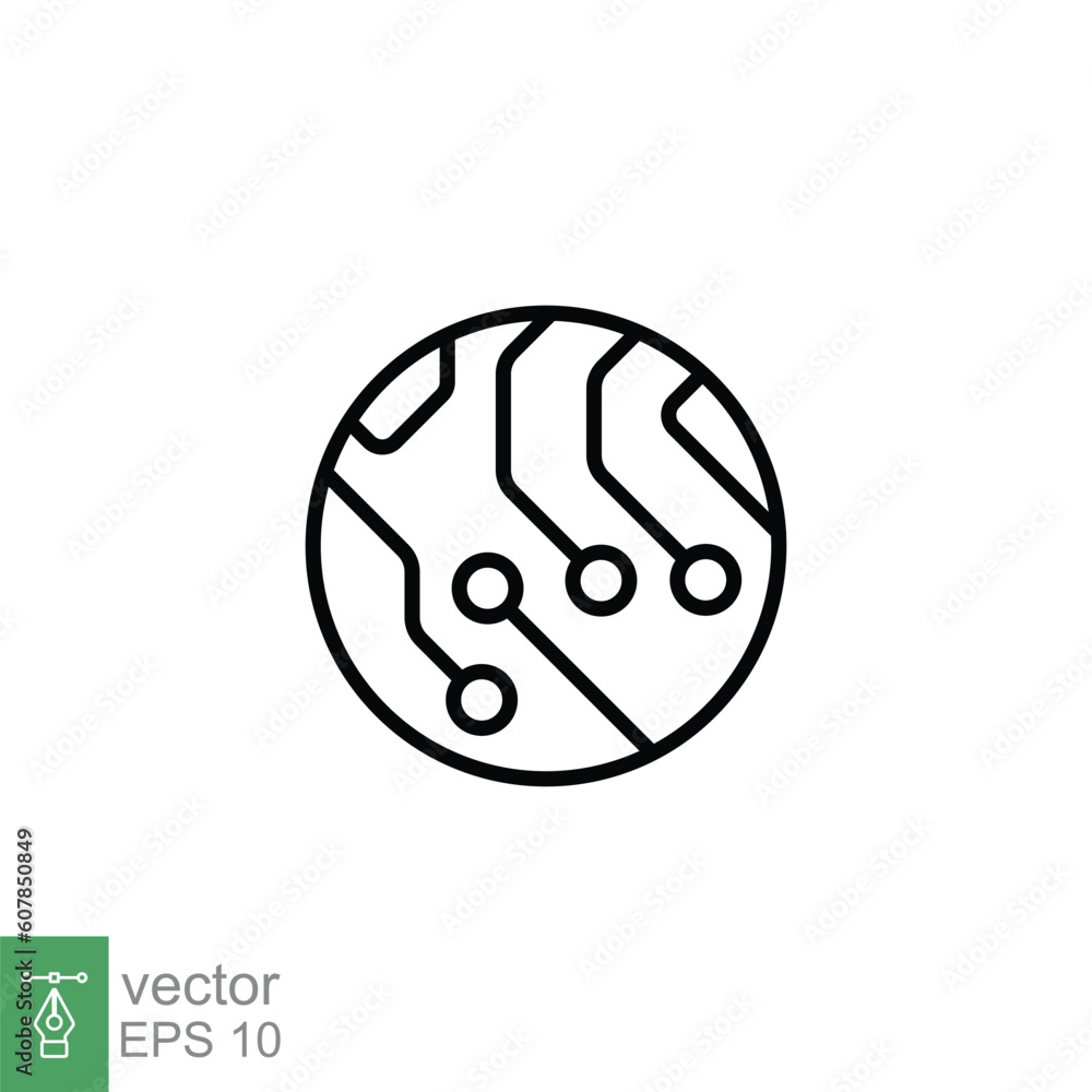 Circuit board icon. Simple outline style. Microchip, tech, computer hardware, circle chip, technology concept. Thin line symbol. Vector illustration isolated on white background. EPS 10. Circuit board icon. Simple outline style. Microchip, tech, computer hardware, circle chip, technology concept. Thin line symbol. Vector illustration isolated on white background. EPS 10.