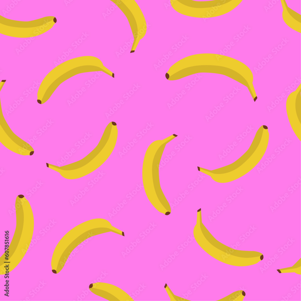 Trendy fresh bright banana vector illustrations. Seamless pattern background. Hand drawn cartoon scandinavian nordic design style for fashion or interior or cover or textile or wallpapers