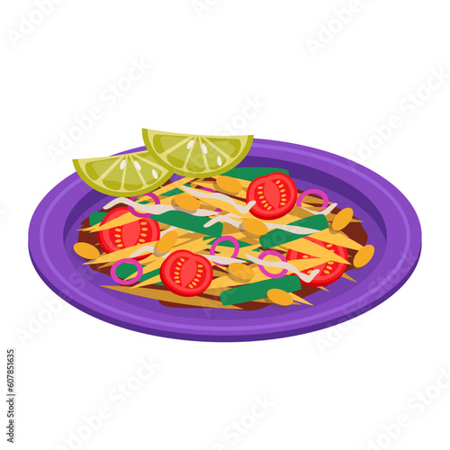 Som Tam. Vegetable salad, from papaya, sprouts, beans, tomatoes, peanuts. Vector graphic.