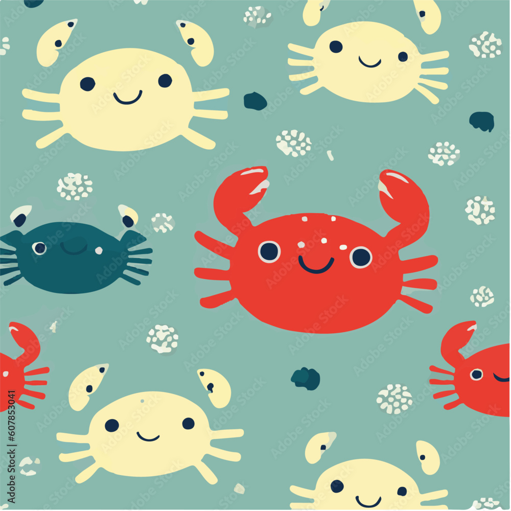 cute simple crab pattern, cartoon, minimal, decorate blankets, carpets, for kids, theme print design
