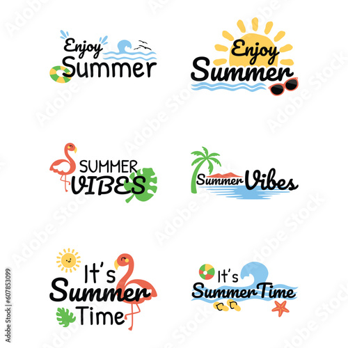 Set of summer sticker label vector