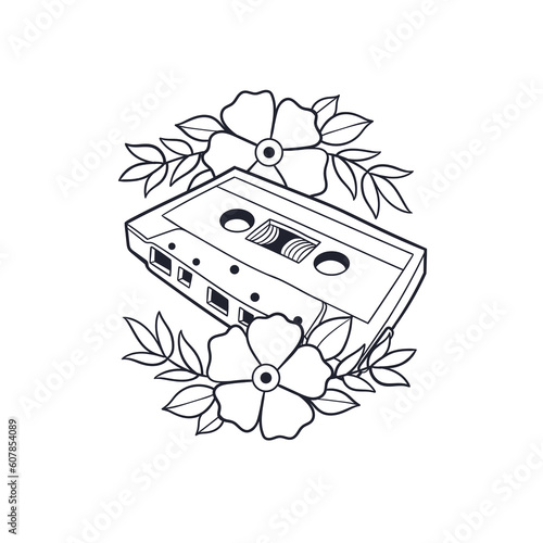 Hand drawn illustration of cassette outline