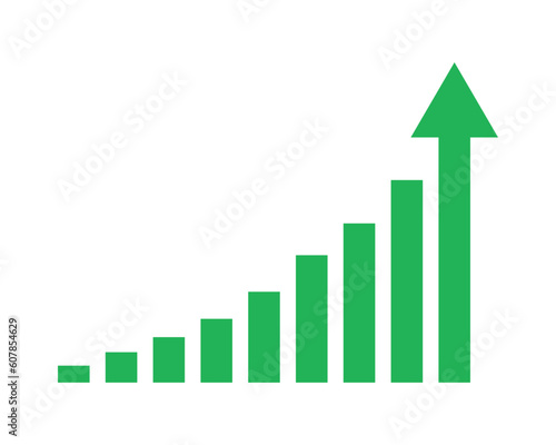 Growing business green arrow with bar chart, Profit arow Vector illustration.Business concept, growing chart. Concept of sales symbol icon with arrow moving up. Economic Arrow With Growing Trend.	