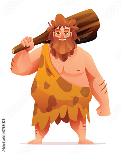 Primitive man character. Prehistoric stone age caveman cartoon illustration