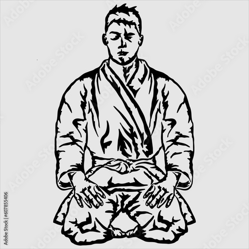 sitting karate taekwondo aikido before training illustratio vector