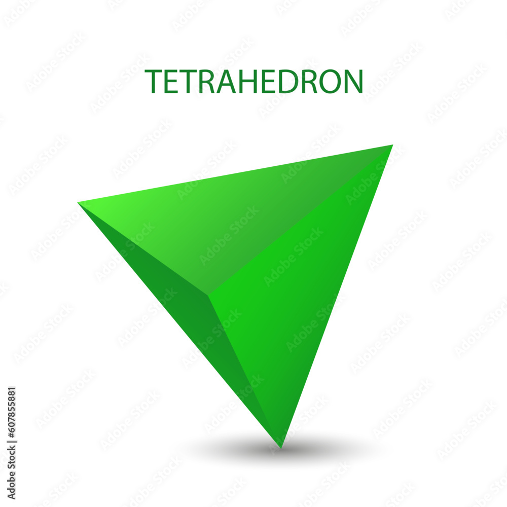 Naklejka premium Vector tetrahedron with gradients for game, icon, package design, logo, mobile, ui, web. One of regular polyhedra isolated on white background. Minimalist style. Platonic solid.