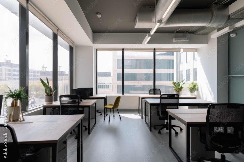 co-working space, with large windows and natural light, for professionals who want to work in a communal environment, created with generative ai co-working space, with large windows and natural light, for professionals who want to work in a communal environment, created with generative ai