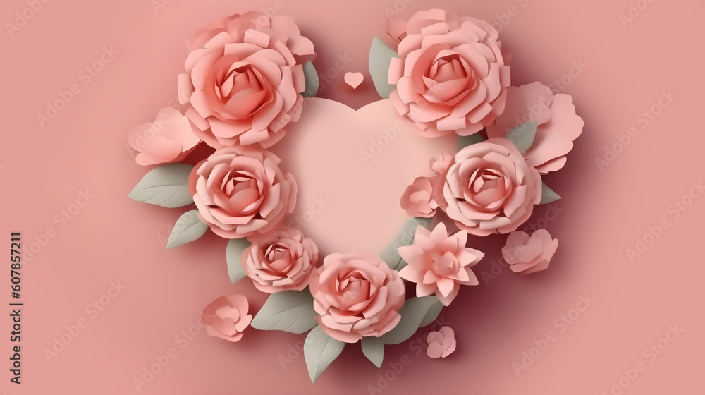 Illustration of flower with frame circle decoration as nature background with copy space in the center for invitation, greetings, wedding, valentine, or love design element. Generative AI technology. Illustration of flower with frame circle decoration as nature background with copy space in the center for invitation, greetings, wedding, valentine, or love design element. Generative AI technology.