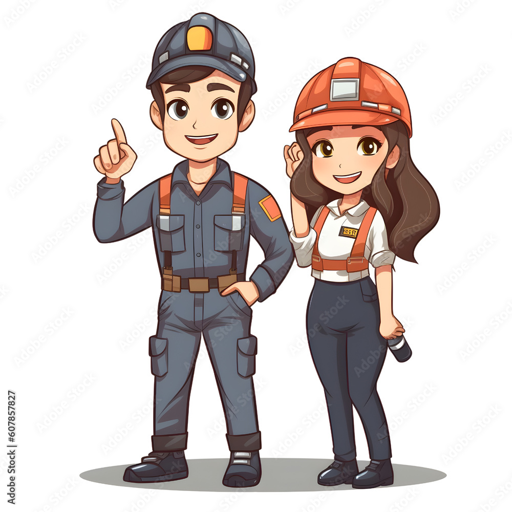 Engineer uniform in work with man and woman cartoon can draw Engineer uniform in work with man and woman cartoon can draw