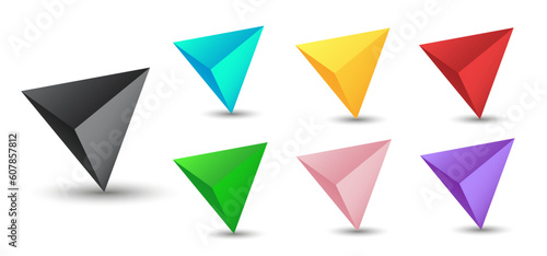Vector tetrahedrons set with gradients for game, icon, package design, logo, mobile, ui, web. One of regular polyhedra isolated on white background. Minimalist style. Platonic solid.