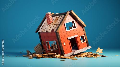 Illustrated view of a crashing housing market. Generative AI. 