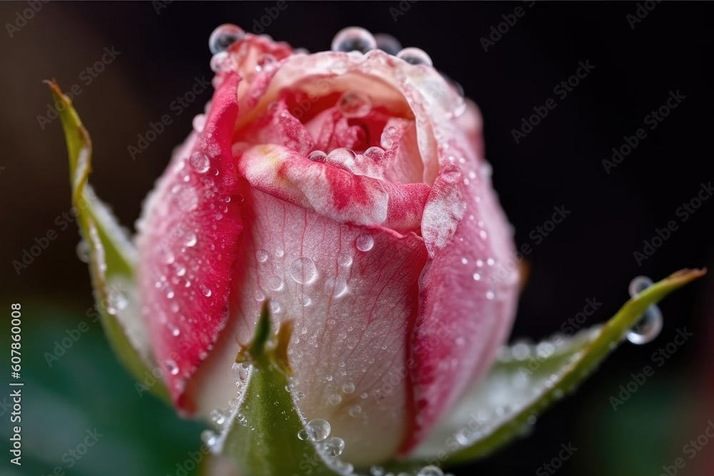 close-up of rose bud, with dew drops and petals in the process of blooming, created with generative ai close-up of rose bud, with dew drops and petals in the process of blooming, created with generative ai