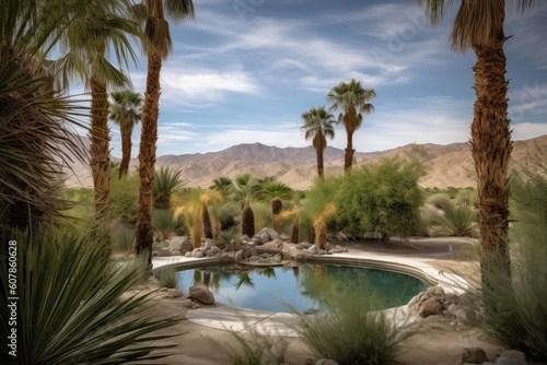 desert oasis, with view of rolling hills and palm trees in the background, created with generative ai © altitudevisual