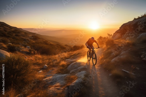 Mountain Biker's Sunset Trail Ride - AI Generated