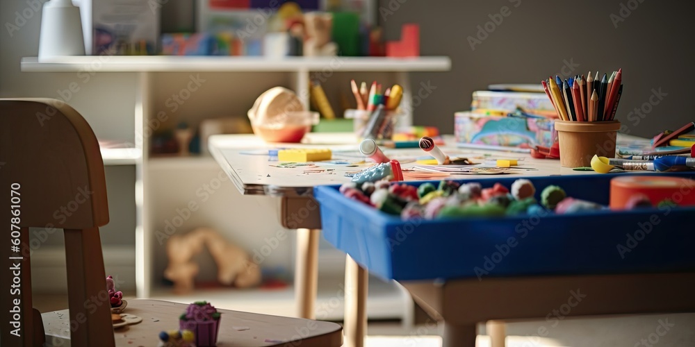Children's Desk with Crafting Materials - AI Generated