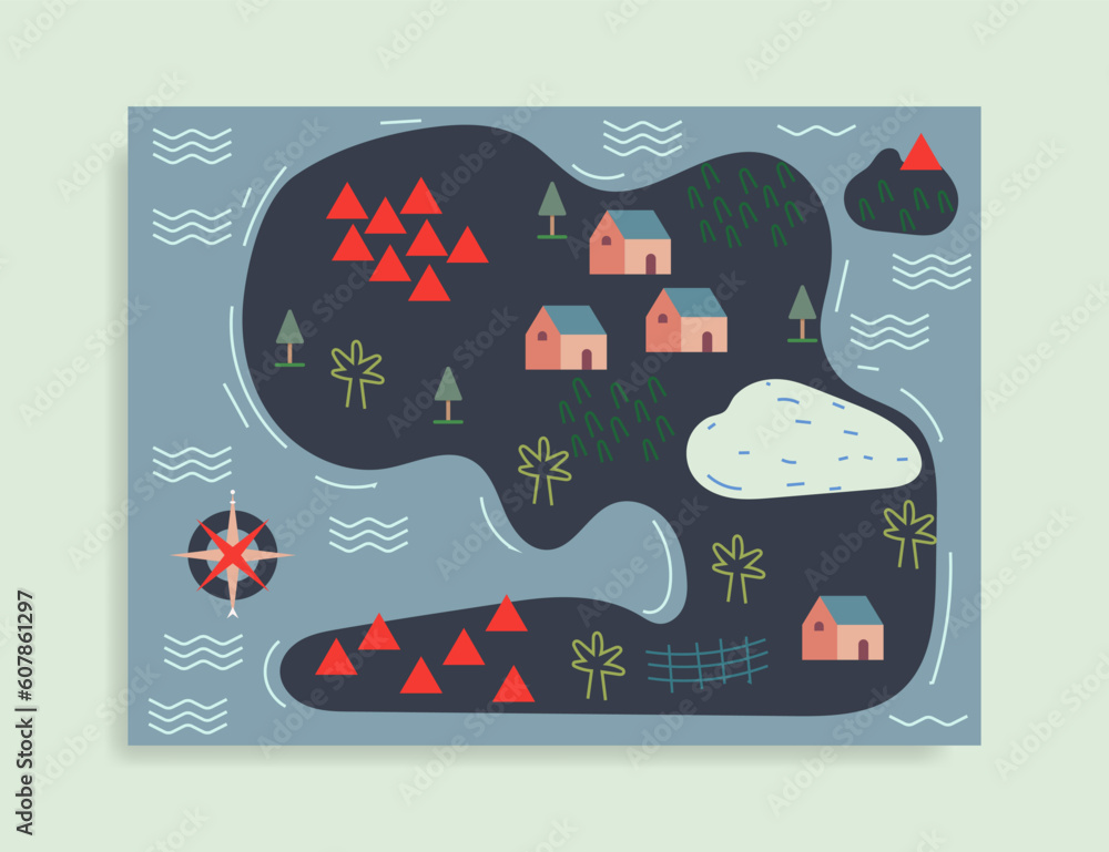 fantasy island map flat design style Stock Vector | Adobe Stock