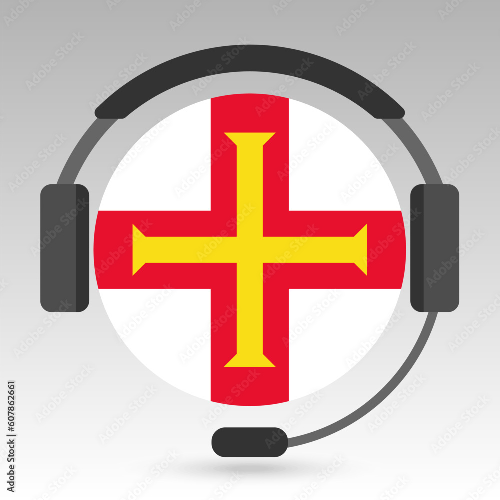 Guernsey flag with headphones, support sign. Vector illustration. Guernsey flag with headphones, support sign. Vector illustration.