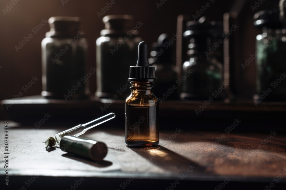 cbd oil tincture, dropper bottle with precise measurement for dosage, created with generative ai cbd oil tincture, dropper bottle with precise measurement for dosage, created with generative ai