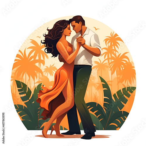 Professional dancers woman and man dancing bachata. International bachata day isolated on white background. Generative AI illustration. photo