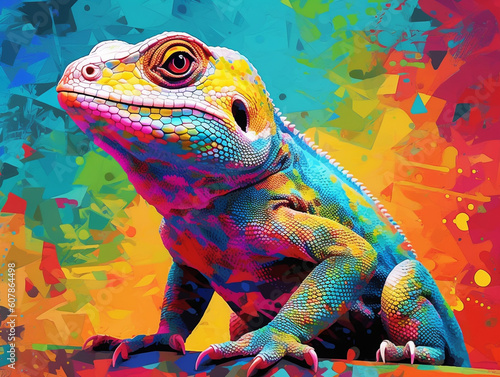 A Pop Art Style Painting of a Lizard   Generative AI