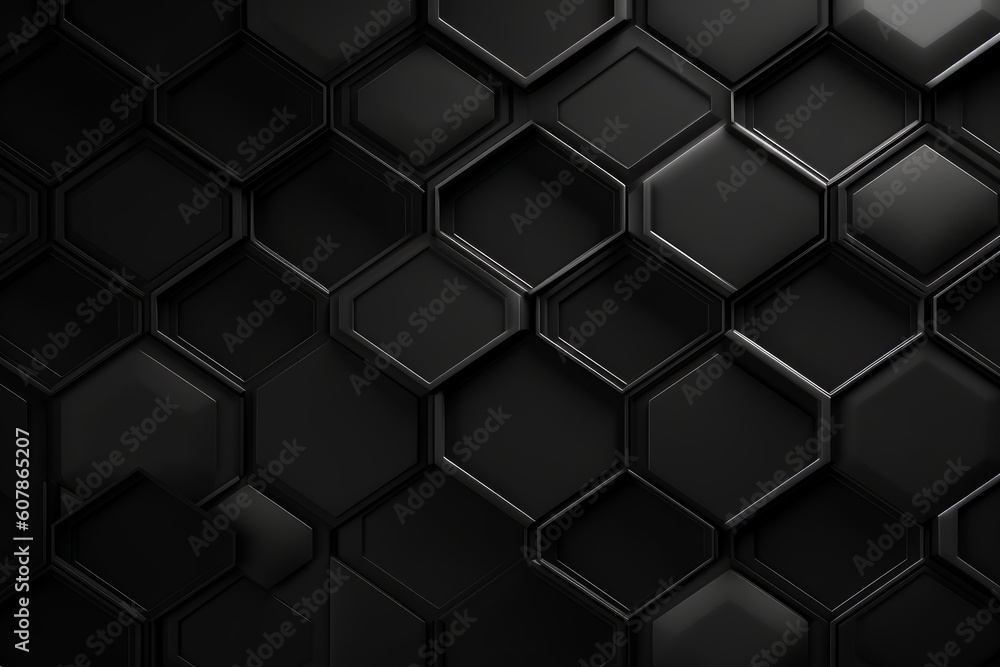 Embossed hexagon black background, Generative AI