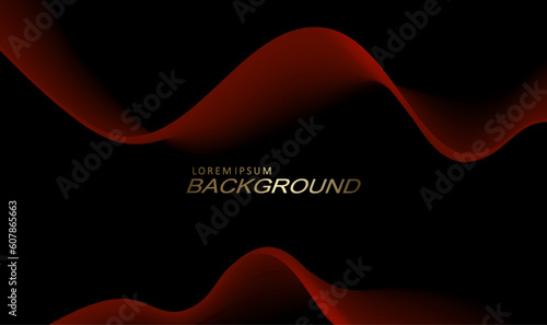 Black background with gradient, abstract red bright flowing wave patterns