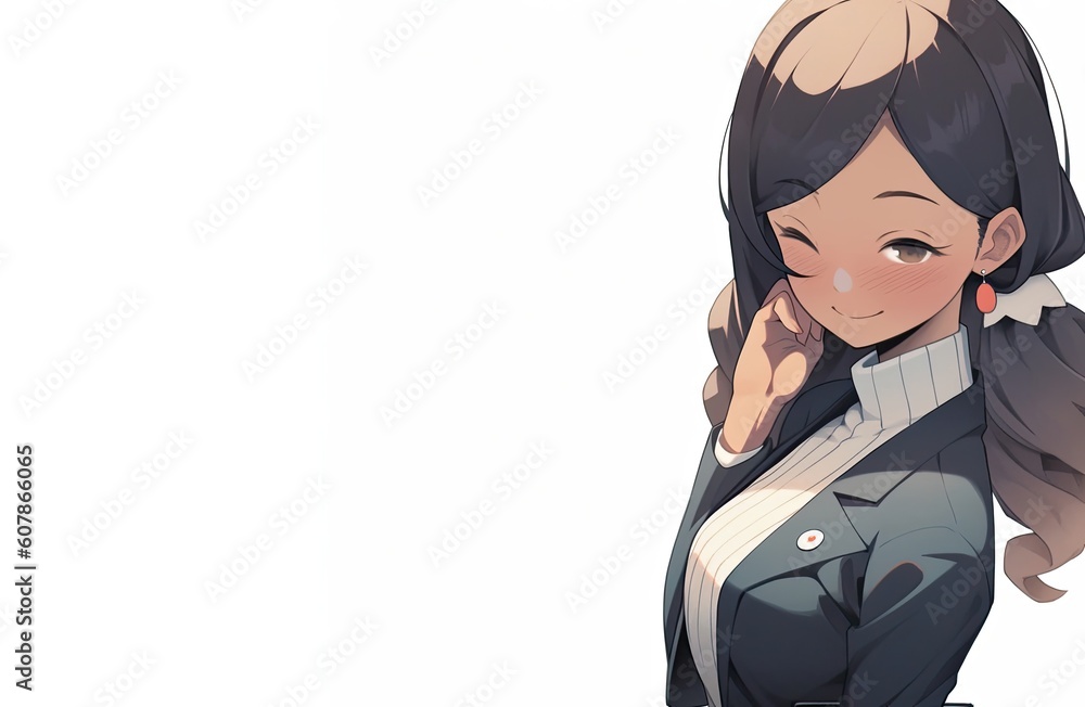 Asian Anime Female CEO White Background Very Happy Copy Space Generative AI