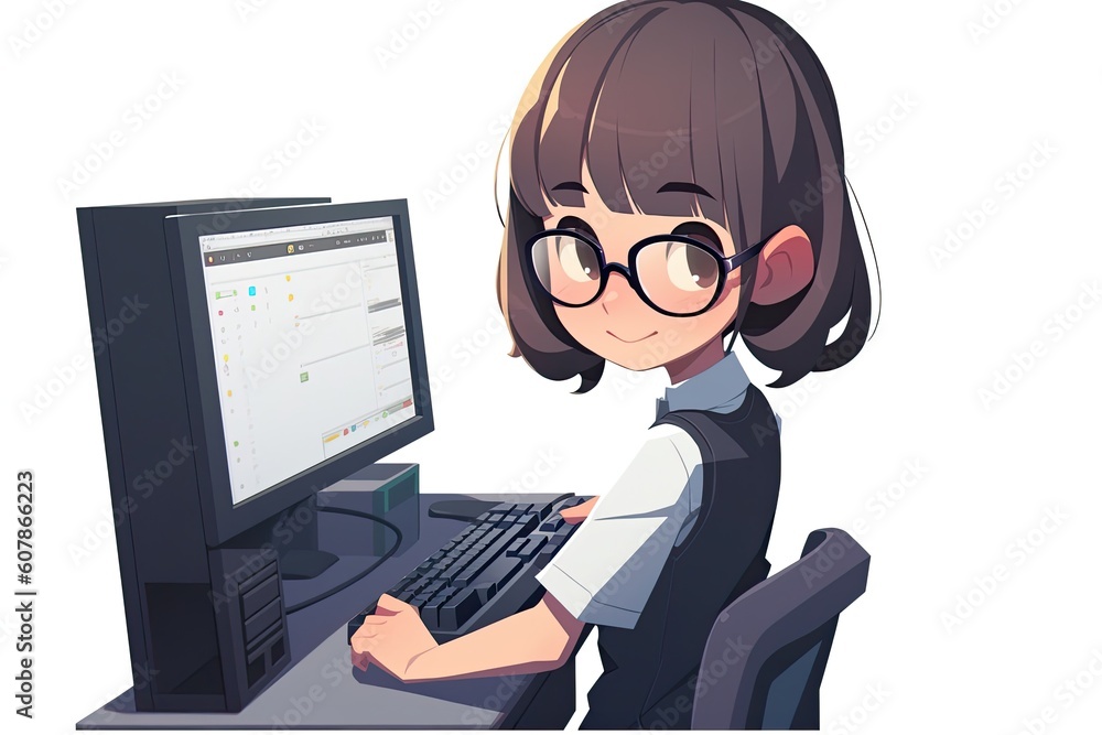Asian Anime Female Computer Programmer White Background Very Attractive ...