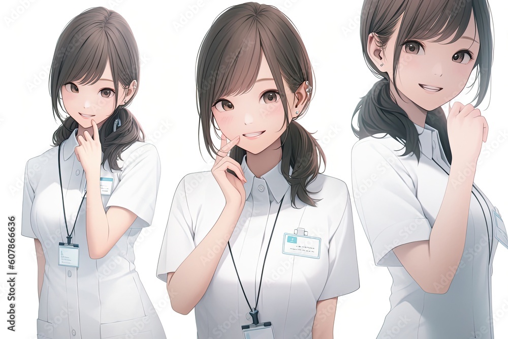 Asian Anime Woman Dentist White Backdrop Smiling With Copyspace Generative AI Asian Anime Woman Dentist White Backdrop Smiling With Copyspace Generative AI