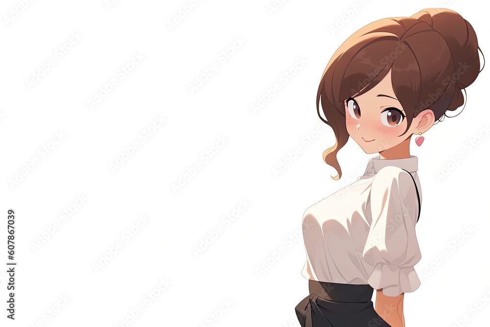 Asian Anime Female Event Planner White Backdrop Smiling With Copyspace Generative AI Asian Anime Female Event Planner White Backdrop Smiling With Copyspace Generative AI