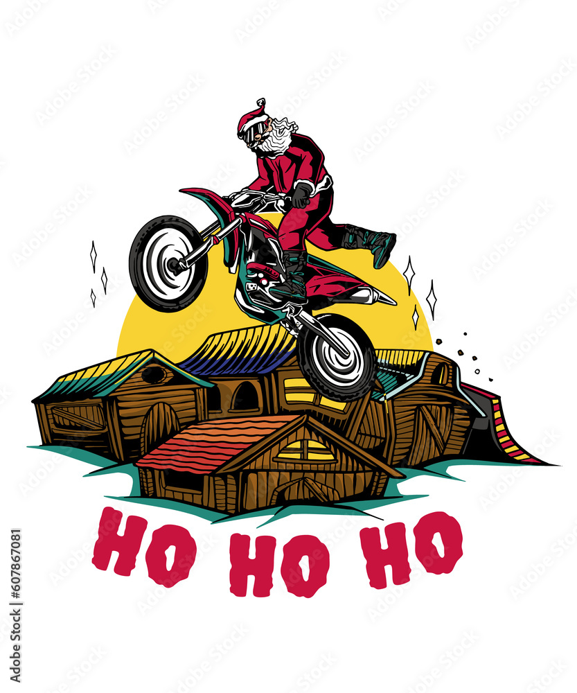 Ho Ho Ho Santa Claus Motorbike Cool Christmas New Year