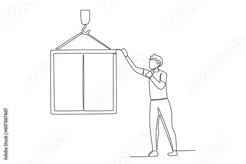 A man helps unload the goods. Harbor activities one-line drawing